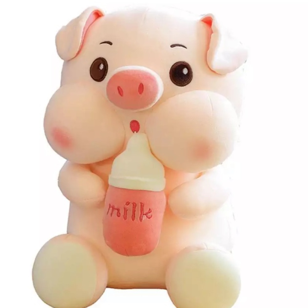 Pink Pig Plush Toys With Baby Bottle